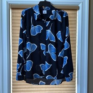 CAbi Black and Blue Notched Collar Button Down Shirt